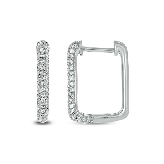 1/3 CT. T.w. Diamond Triple Row Square Hoop Earrings in 10K White Gold