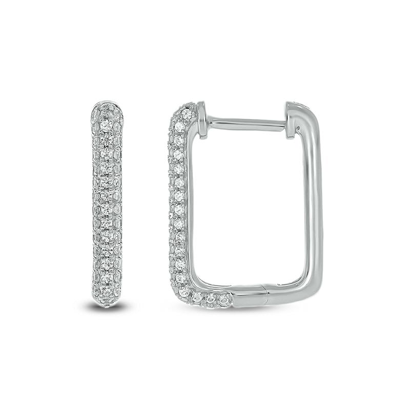 Main Image 1 of 1/3 CT. T.W. Diamond Triple Row Square Hoop Earrings in 10K White Gold