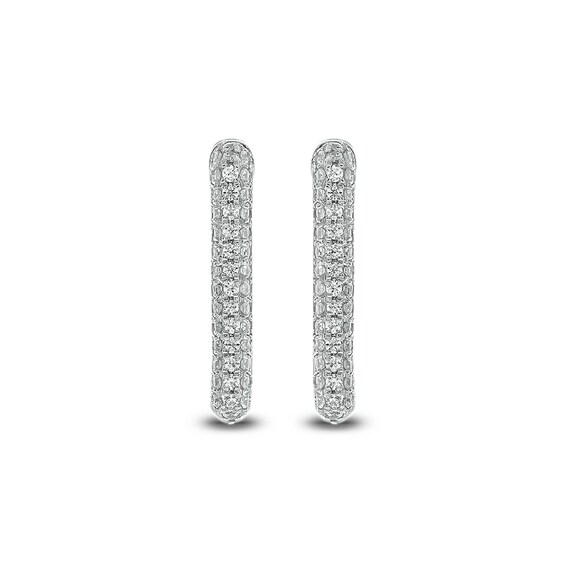 1/3 CT. T.w. Diamond Triple Row Square Hoop Earrings in 10K White Gold