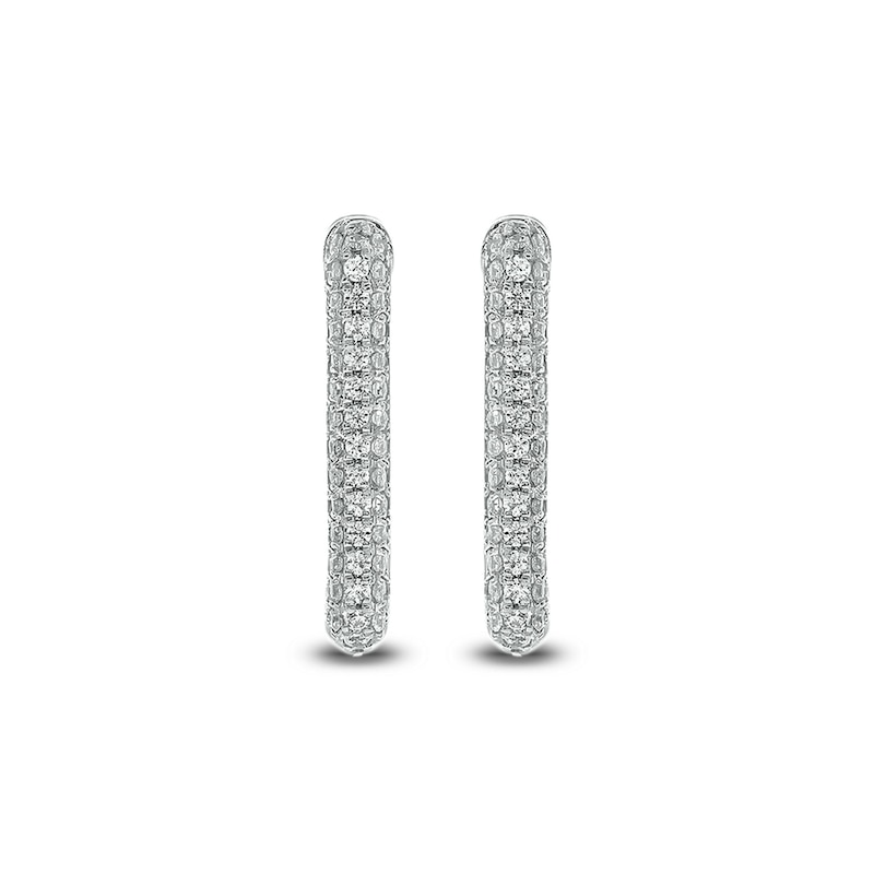 Main Image 2 of 1/3 CT. T.W. Diamond Triple Row Square Hoop Earrings in 10K White Gold