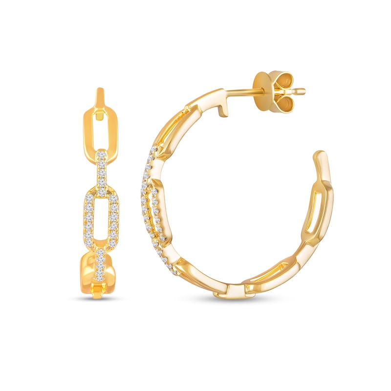 Main Image 1 of 1/6 CT. T.W. Diamond Oval Chain Link Open Hoop Earrings in 10K Gold