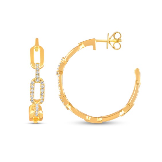 1/6 CT. T.w. Diamond Oval Chain Link Open Hoop Earrings in 10K Gold