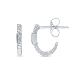 Diamond Accent Trio Rope-Textured J-Hoop Earrings in 10K White Gold