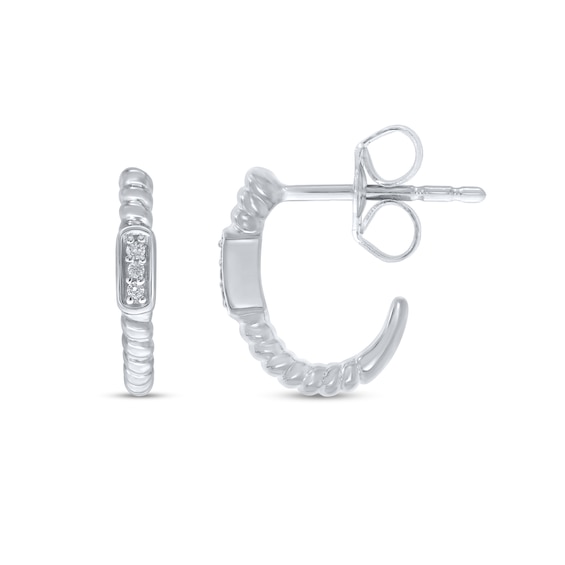 Diamond Accent Trio Rope-Textured J-Hoop Earrings in 10K White Gold