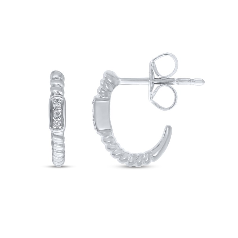Main Image 1 of Diamond Accent Trio Rope-Textured J-Hoop Earrings in 10K White Gold