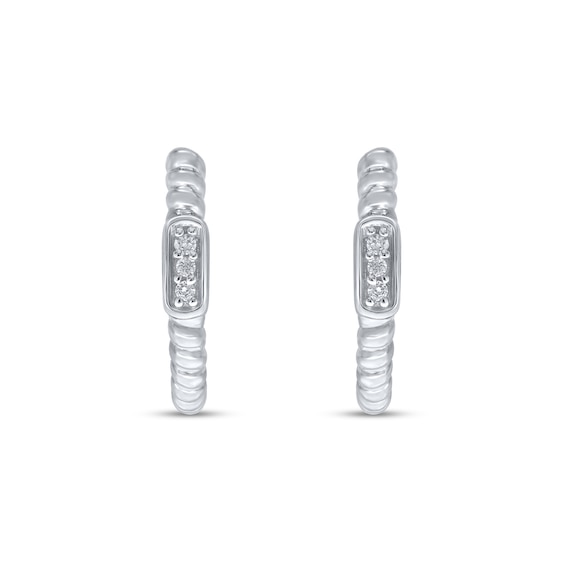Diamond Accent Trio Rope-Textured J-Hoop Earrings in 10K White Gold