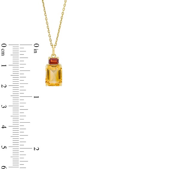 Emerald-Cut Citrine and Garnet Stacked Duo Pendant in Sterling Silver with 10K Gold Plate