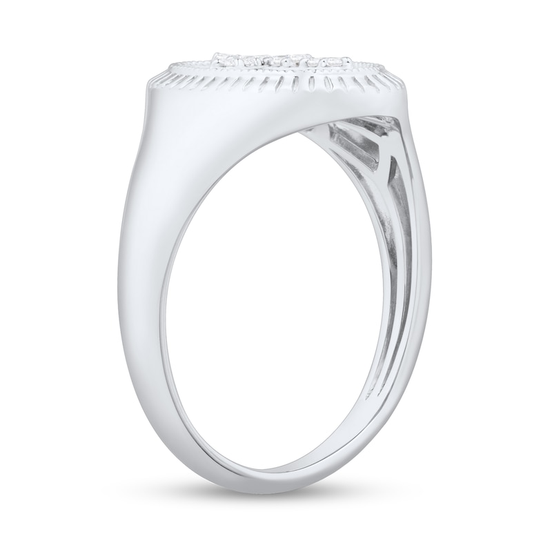 Main Image 2 of 1/20 CT. T.W. Diamond Cross Vintage-Style Signet Ring in 10K White Gold