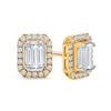 Thumbnail Image 1 of 1/2 CT. T.W. Emerald-Shaped Certified Lab-Grown Multi-Diamond Frame Stud Earrings in 14K Gold (F/SI2)