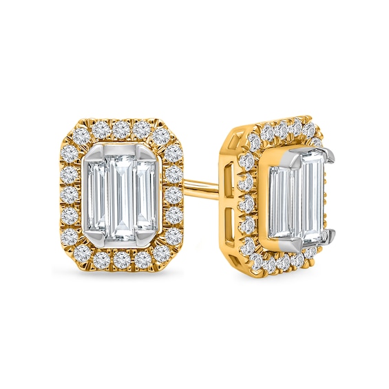 1/2 CT. T.w. Emerald-Shaped Certified Lab-Grown Multi-Diamond Frame Stud Earrings in 14K Gold (F/Si2)