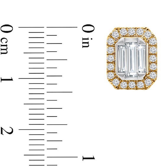 1/2 CT. T.w. Emerald-Shaped Certified Lab-Grown Multi-Diamond Frame Stud Earrings in 14K Gold (F/Si2)