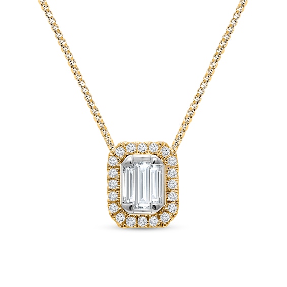 1/4 CT. T.w. Emerald-Shaped Certified Lab-Grown Multi-Diamond Frame Pendant in 14K Gold (F/Si2)