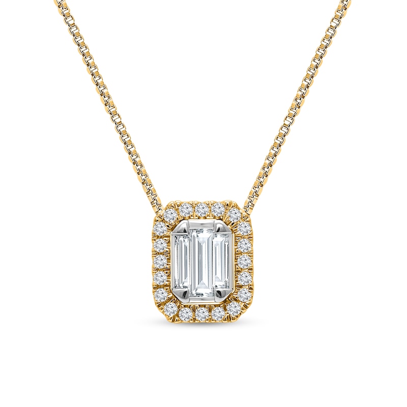 Main Image 1 of 1/4 CT. T.W. Emerald-Shaped Certified Lab-Grown Multi-Diamond Frame Pendant in 14K Gold (F/SI2)