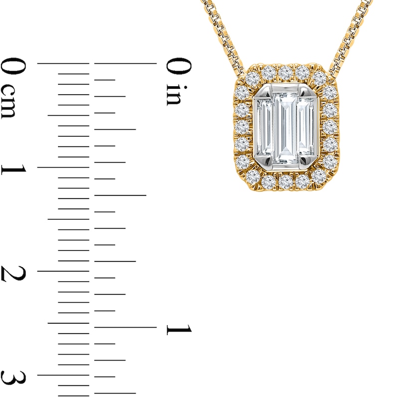 Main Image 2 of 1/4 CT. T.W. Emerald-Shaped Certified Lab-Grown Multi-Diamond Frame Pendant in 14K Gold (F/SI2)