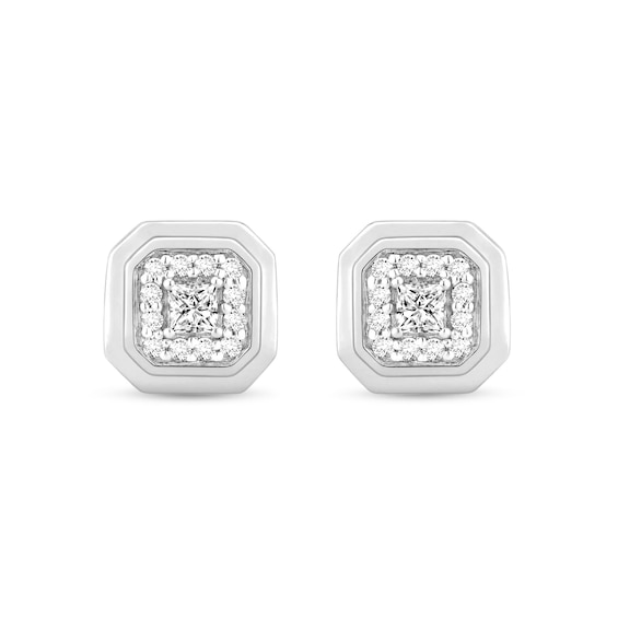 1/4 CT. T.w. Princess-Cut and Round Certified Lab-Grown Multi-Diamond Octagon Stud Earrings in 14K White Gold (F/Si2)