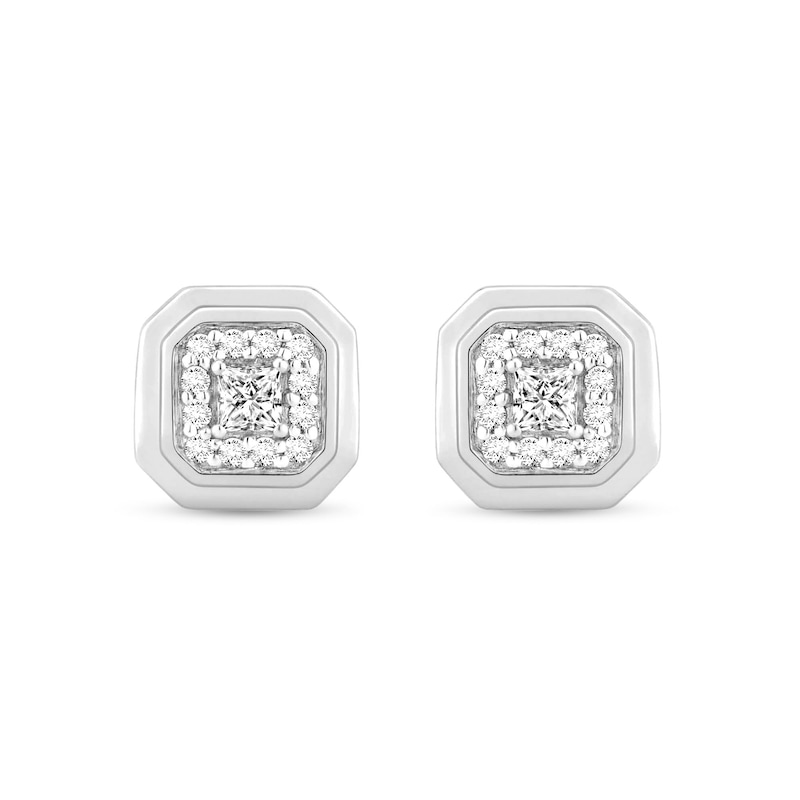 Main Image 1 of 1/4 CT. T.W. Princess-Cut and Round Certified Lab-Created Multi-Diamond Octagon Stud Earrings in 14K White Gold (F/SI2)