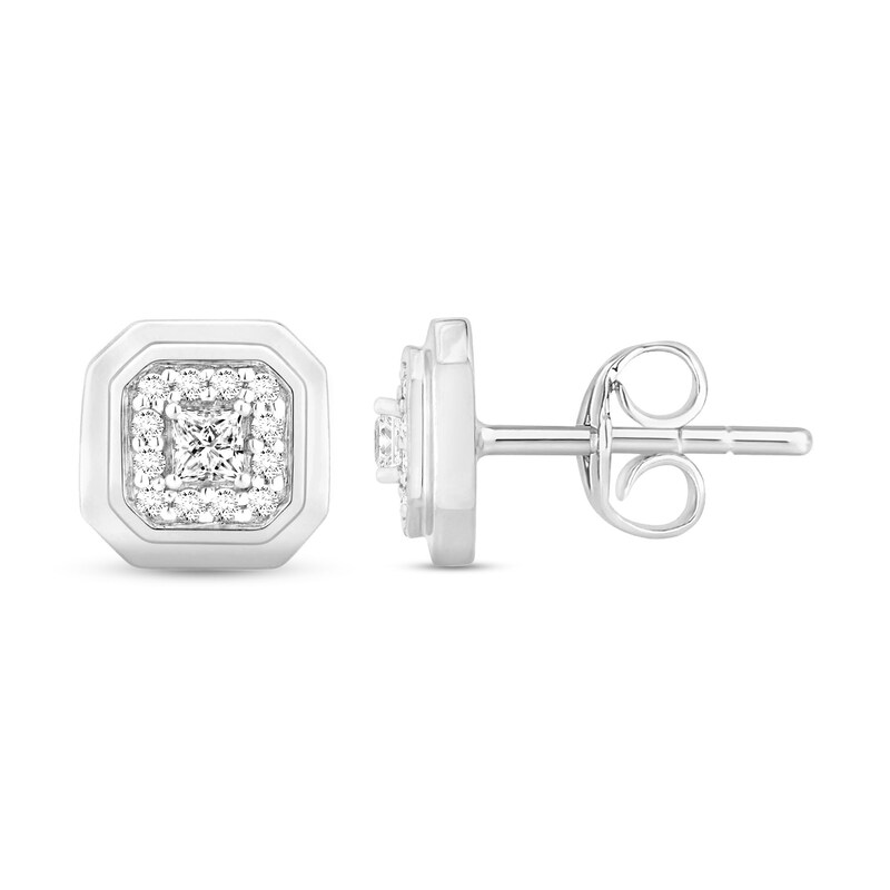 Main Image 2 of 1/4 CT. T.W. Princess-Cut and Round Certified Lab-Created Multi-Diamond Octagon Stud Earrings in 14K White Gold (F/SI2)