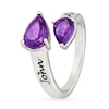 Thumbnail Image 2 of Couple’s Pear-Shaped Lab-Created Birthstone Engravable Toi et Moi Bypass Ring in Sterling Silver (2 Stones and Lines)