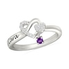 Thumbnail Image 1 of Lab-Created Birthstone and White Lab-Created Sapphire Engravable Heart Knot Ring in Sterling Silver (1 Stone and Line)