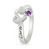 Thumbnail Image 2 of Lab-Created Birthstone and White Lab-Created Sapphire Engravable Heart Knot Ring in Sterling Silver (1 Stone and Line)