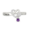 Thumbnail Image 3 of Lab-Created Birthstone and White Lab-Created Sapphire Engravable Heart Knot Ring in Sterling Silver (1 Stone and Line)