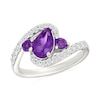 Thumbnail Image 1 of Pear-Shaped and Round Lab-Created Birthstone with White Lab-Created Sapphire Bypass Ring in Sterling Silver (3 Stones)