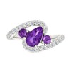 Thumbnail Image 3 of Pear-Shaped and Round Lab-Created Birthstone with White Lab-Created Sapphire Bypass Ring in Sterling Silver (3 Stones)
