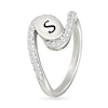 Thumbnail Image 2 of Engravable Oval Initial with White Lab-Created Sapphire Swirl Bypass Ring in Sterling Silver (1-2 Initials)