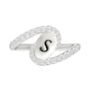 Thumbnail Image 3 of Engravable Oval Initial with White Lab-Created Sapphire Swirl Bypass Ring in Sterling Silver (1-2 Initials)
