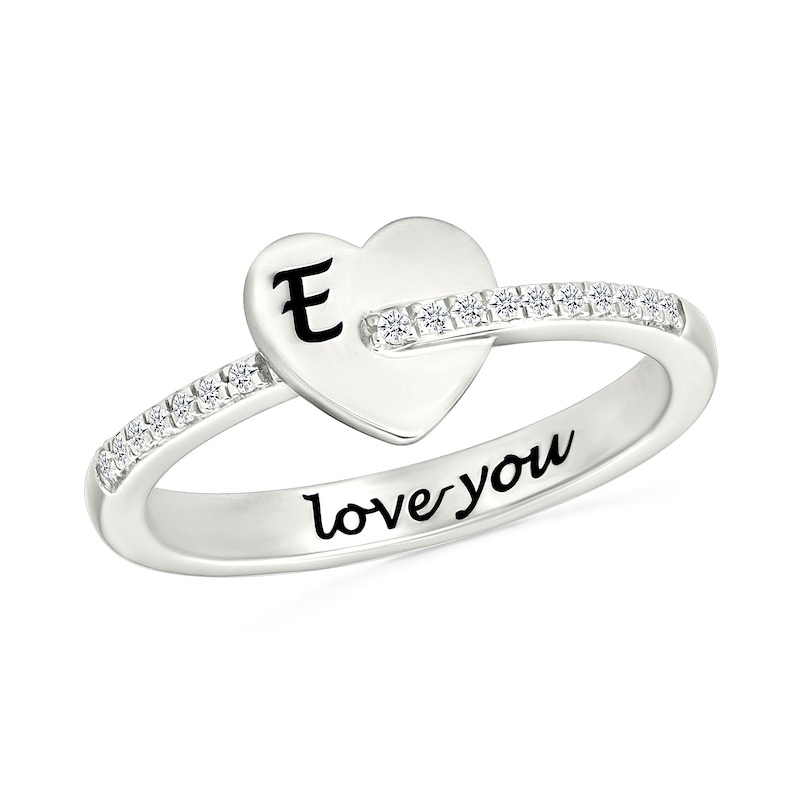 Main Image 1 of Engravable 1/10 CT. T.W. Diamond Heart Ring in Sterling Silver (1 Initial and Line)