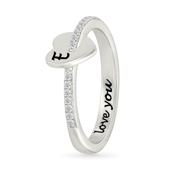 Engravable 1/10 CT. T.w. Diamond Heart Ring in Sterling Silver (1 Initial and Line)
