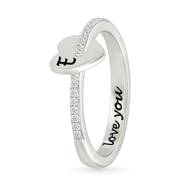 Main Image 2 of Engravable 1/10 CT. T.W. Diamond Heart Ring in Sterling Silver (1 Initial and Line)