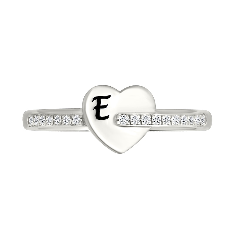 Main Image 3 of Engravable 1/10 CT. T.W. Diamond Heart Ring in Sterling Silver (1 Initial and Line)