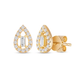1/4 CT. T.W. Baguette Diamond Open Teardrop-Shaped Frame Stud Earrings in 10K Gold