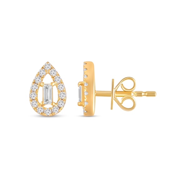 1/4 CT. T.w. Baguette Diamond Open Teardrop-Shaped Frame Stud Earrings in 10K Gold
