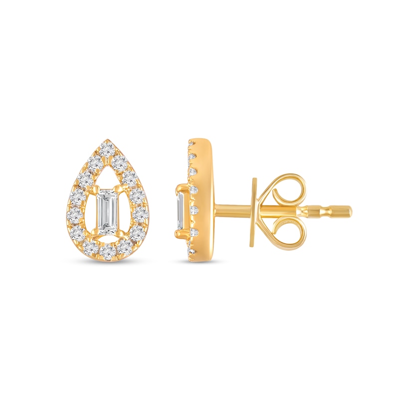 Main Image 2 of 1/4 CT. T.W. Baguette Diamond Open Teardrop-Shaped Frame Stud Earrings in 10K Gold
