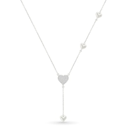 1/4 CT. T.W. Heart-Shaped Multi-Diamond Station "Y" Necklace in Sterling Silver
