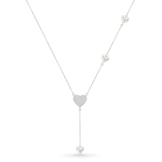 1/4 CT. T.w. Heart-Shaped Multi-Diamond Station "Y" Necklace in Sterling Silver