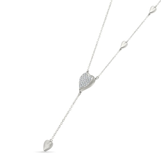 1/4 CT. T.w. Heart-Shaped Multi-Diamond Station "Y" Necklace in Sterling Silver