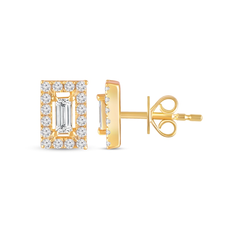 Main Image 2 of 1/4 CT. T.W. Baguette Diamond Rectangle Frame Stud Earrings in 10K Gold