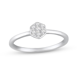 1/10 CT. T.W. Hexagon Multi-Diamond Ring in 10K White Gold