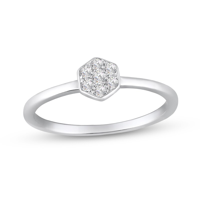 Main Image 1 of 1/10 CT. T.W. Hexagon Multi-Diamond Ring in 10K White Gold