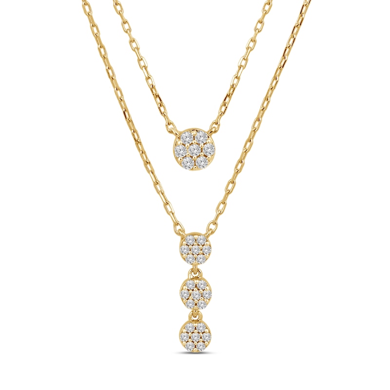 Main Image 1 of 1/4 CT. T.W. Multi-Diamond Double Drop Necklace in 10K Gold - 17”