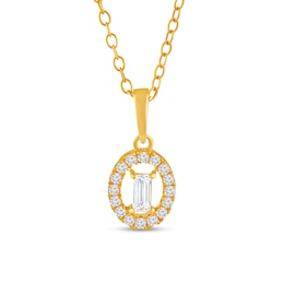 1/4 CT. T.W. Baguette Diamond Open Oval-Shaped Frame Pendant in 10K Gold