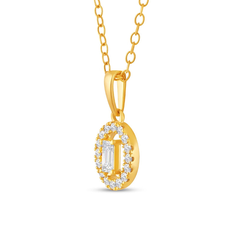 Main Image 2 of 1/4 CT. T.W. Baguette Diamond Open Oval-Shaped Frame Pendant in 10K Gold