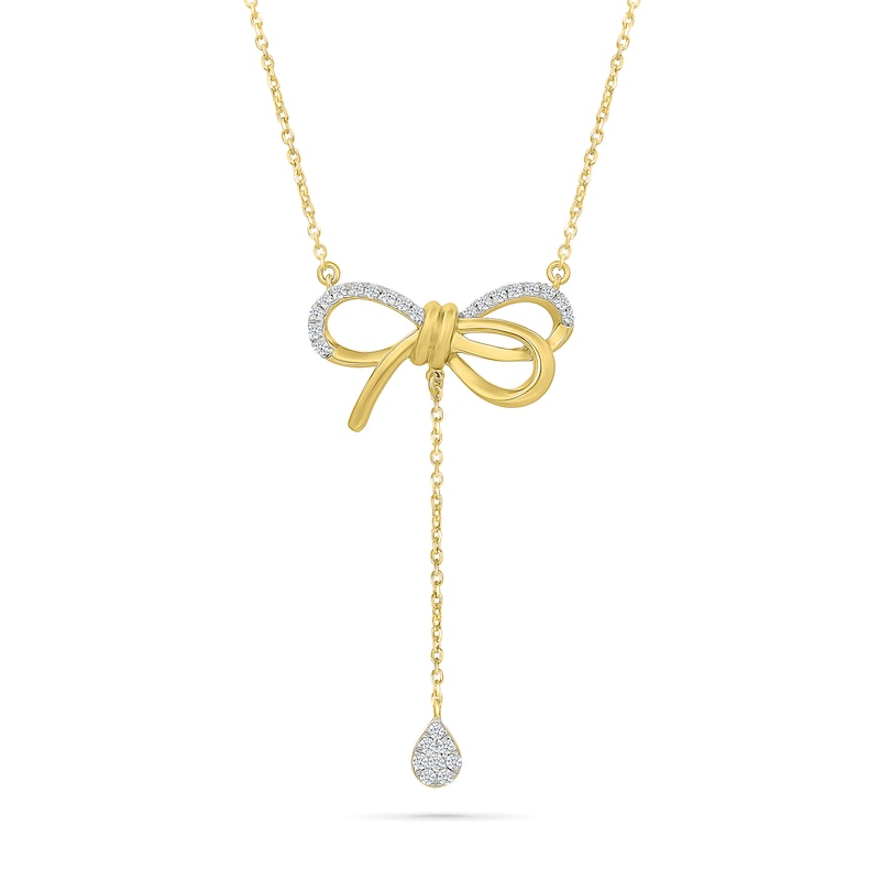 Main Image 1 of 1/5 CT. T.W Pear-Shaped Multi-Diamond Bow "Y" Necklace in 10K Gold