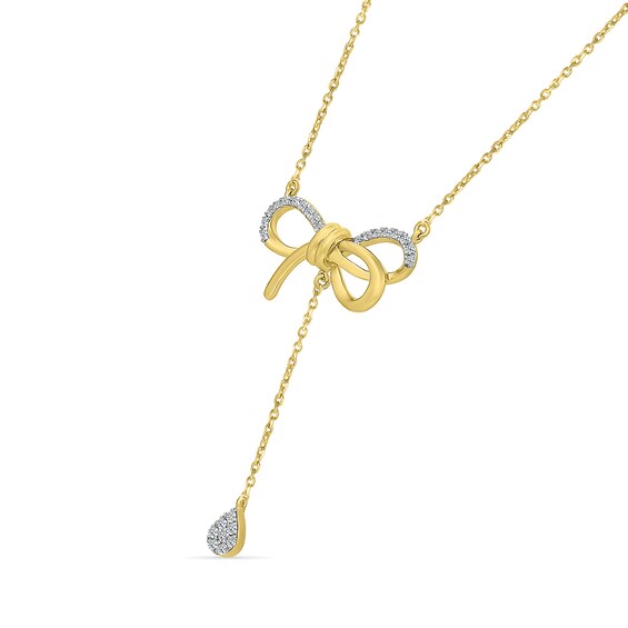1/5 CT. T.W Pear-Shaped Multi-Diamond Bow "Y" Necklace in 10K Gold