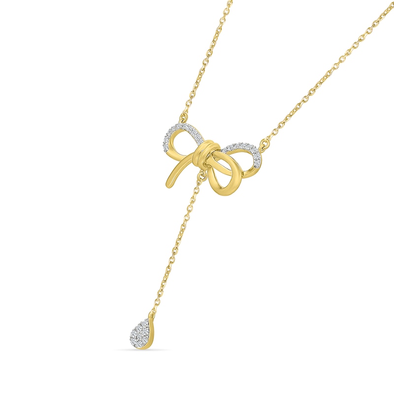 Main Image 2 of 1/5 CT. T.W Pear-Shaped Multi-Diamond Bow "Y" Necklace in 10K Gold