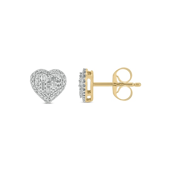 1/3 CT. T.w. Heart-Shaped Multi-Diamond Frame Stud Earrings in 10K Gold
