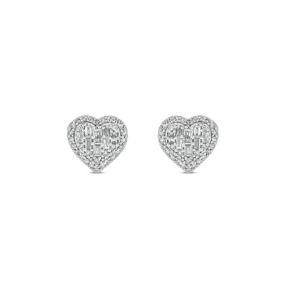 1/3 CT. T.w. Heart-Shaped Multi-Diamond Frame Stud Earrings in 10K Gold